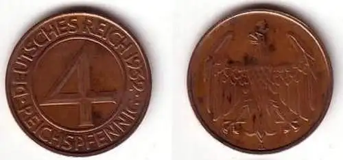 4 Pfennig Kupfer Münze Weimarer Republik 1932 A
