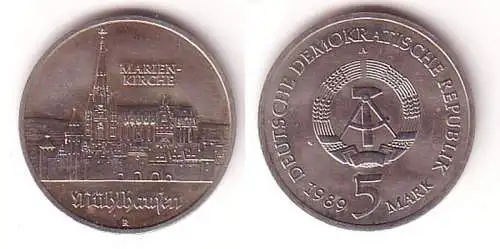DDR Gedenk Münze 5 Mark Mühlhausen Marienkirche 1989 (111132)