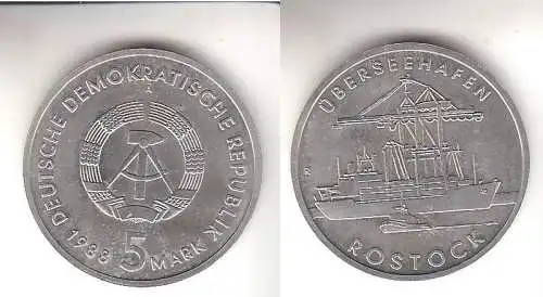 DDR Gedenk Münze 5 Mark Überseehafen Rostock 1988 (111051)
