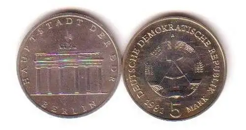 DDR Gedenk Münzen 5 Mark Brandenburger Tor 1981 Stempelglanz