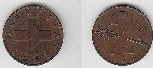 2 Rappen Kupfer Münze Schweiz 1958