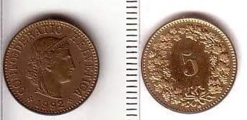 5 Rappen Messing Münze Schweiz 1992