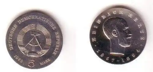 DDR Gedenk Münzen 5 Mark Heinrich Hertz 1969 Stempelglanz