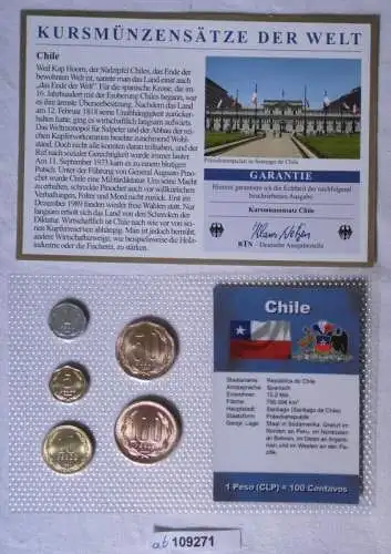 Kursmünzsatz Chile 5 Münzen 1 bis 100 Pesos in TOP Erhaltung im Blister