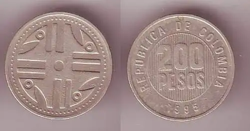 200 Pesos Kupfer Nickel Münze Kolumbien 1995 (109256)