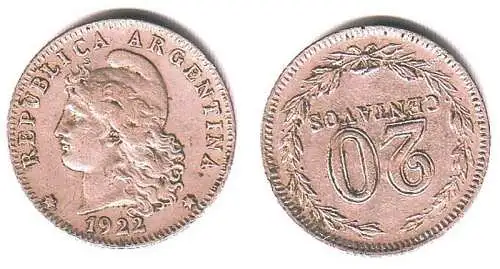 20 Centavos Nickel Münze Argentinien 1922