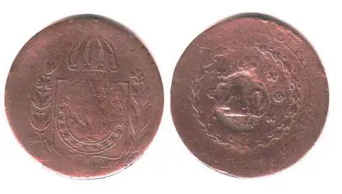 überprägte 40 Reis Kupfermünze Brasilien 1835