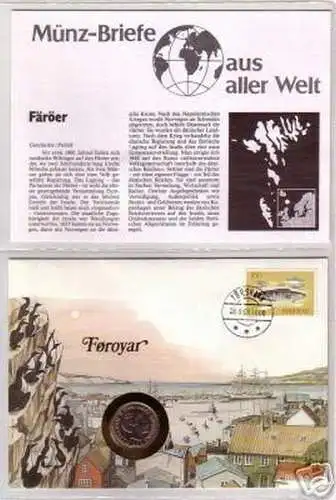 Numisbrief Färoer Inseln mit Münze 1 Krone Dänemark1984