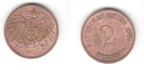 2 Pfennig Kupfer Münze Deutsches Reich 1904 G Jäger 11 (112374)