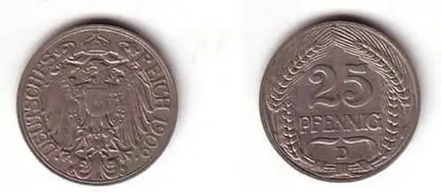 25 Pfennig Nickel Münze Kaiserreich 1909 D
