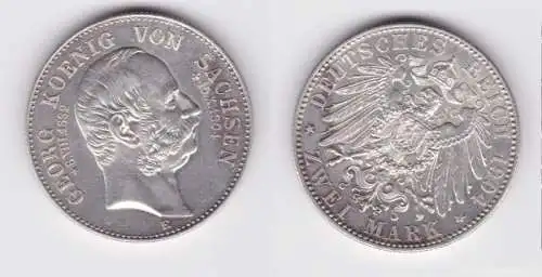 2 Mark Silber Münze Sachsen König Georg 1904 auf den Tod vz (151210)
