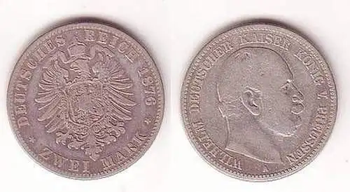 D/ 2 Mark Silbermünze Preussen Wilhelm I. 1876 A