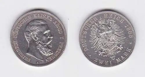 2 Mark Silber Münze Preussen Kaiser Friedrich 1888 vz+ (130899)