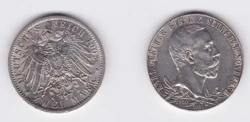 2 Mark Silber Münze 1905 Schwarzburg Sondershausen (150692)