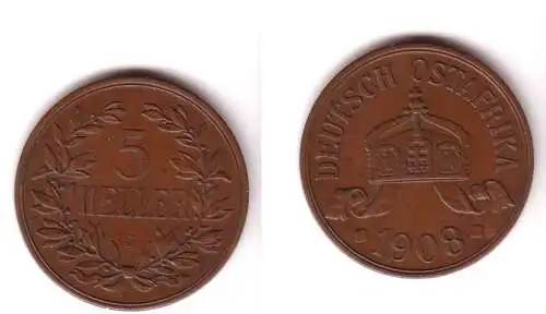 5 Heller Kupfer Münze Deutsch Ost Afrika 1908 J