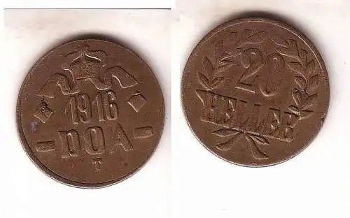 20 Heller Messing Münze Deutsch Ost Afrika 1916 T, Tabora