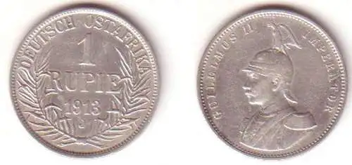1 Rupie Silber Münze Deutsch Ost Afrika 1913 J (MU0853)
