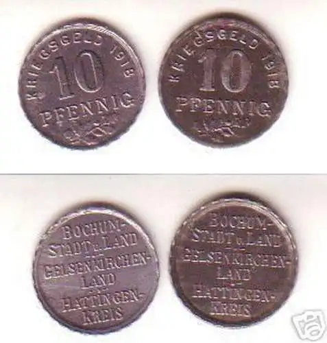 2 Münzen Notgeld 10 Pfennig Stadt Bochum usw. 1918