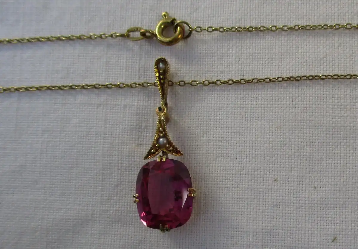 hochwertige 585er Gold Halskette mit riesigem Rubin Anhänger ca. 3,3 ct (110230) 1
