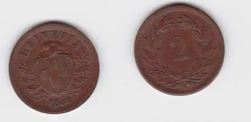 2 Rappen Kupfer Münze Schweiz 1886 B ss+ (103594)
