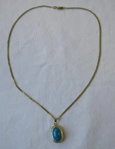elegante 14 Karat Gold Halskette mit blauem Schmuckstein Anhänger (113514)