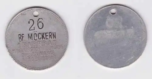 alte Aluminium Wertmarke Bahnhof Möckern für Mitnahme von 1 Fahrrad  (155677)