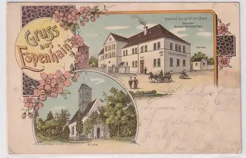 23415 Ak Lithographie Gruß aus Espenhain Gasthof zur goldnen Aspe, Kirche 1906