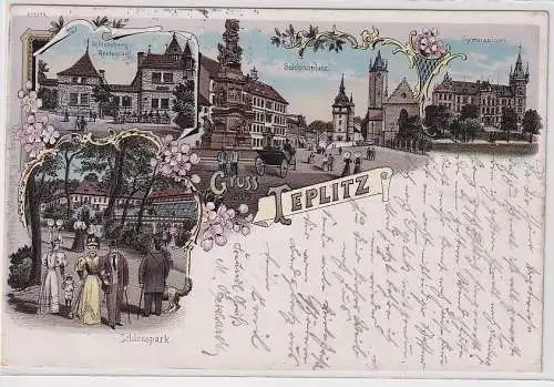 41118 Ak Lithographie Gruß aus Teplitz Gymnasium, Restaurant usw. 1898