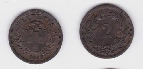 2 Rappen Kupfer Münze Schweiz 1888 B ss+ (102929)