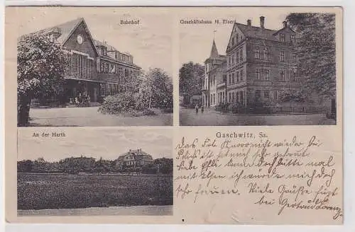 26514 Mehrbild Ak Gaschwitz in Sa. Bahnhof, Geschäftshaus, an der Harth 1926