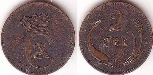 2 Öre Kupfer Münze Dänemark 1875