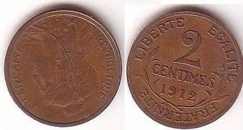 2 Centimes Kupfer Münze Frankreich 1912