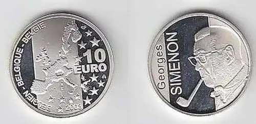 10 Euro Silber Münze Belgien Georges Simenon 2003