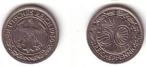 50 Pfennig Nickel Münze Weimarer Republik 1936 A