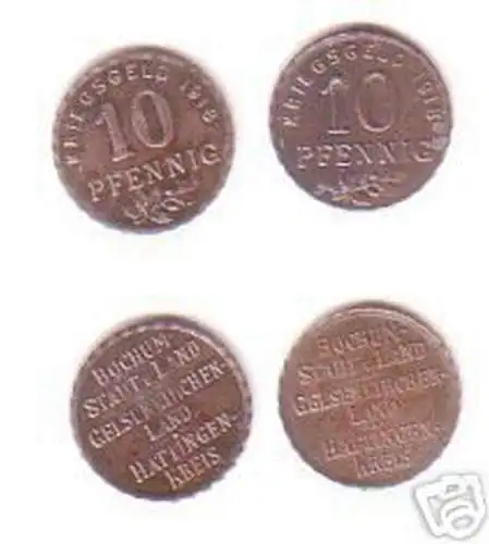 2 x 10 Pfennig Notgeld Münze Stadt Bochum 1918