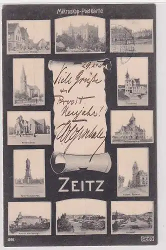 908631 Mikroskop-Postkarte Zeitz - Straßenansichten, Postamt, Fürstenhof 1905