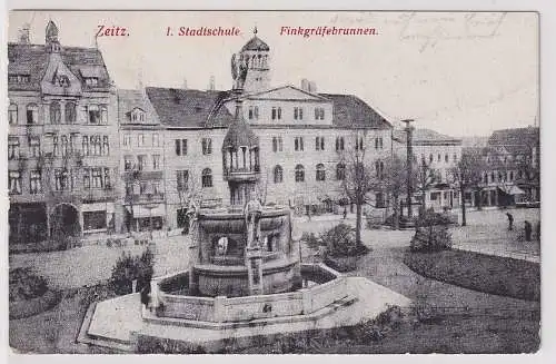 907654 Feldpost AK Zeitz - I. Stadtschule, Finkgräfebrunnen 1916