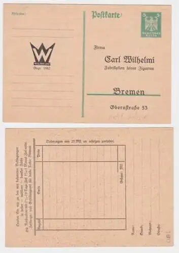 97014 DR Ganzsachen Postkarte P164 Zudruck Carl Wilhelmi Zigarrenfabrik Bremen