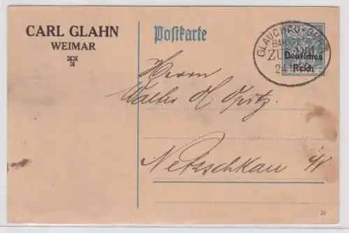 97129 DR Ganzsachen Postkarte P128 Bahnpost Zudruck Carl Glahn Weimar 1921