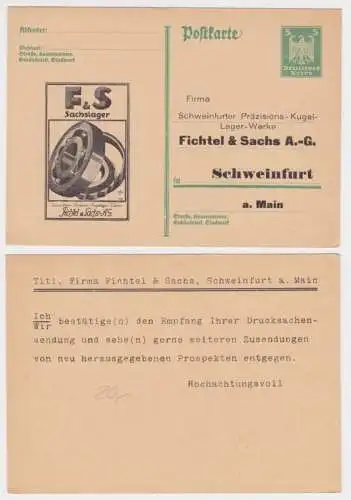 97015 DR Ganzsachen Postkarte P165 Zudruck Fichtel & Sachs AG Schweinfurt