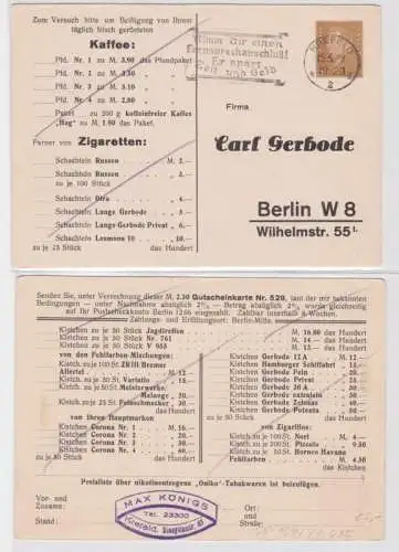 96640 DR Ganzsachen Postkarte PP109/ B1/015 Carl Gerbode Cigarren Berlin 1929
