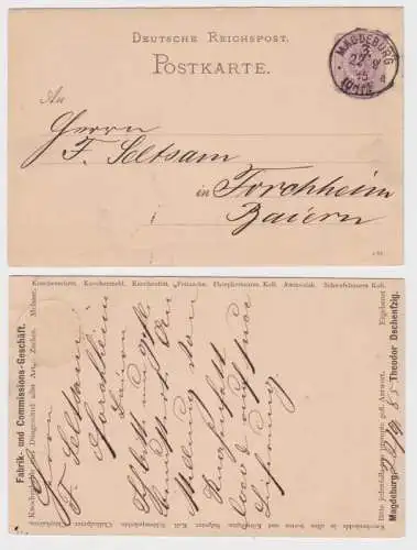 08594 Ganzsachen Postkarte P12 Zudruck Theodor Dschenfzig Fabrik Magdeburg 1885