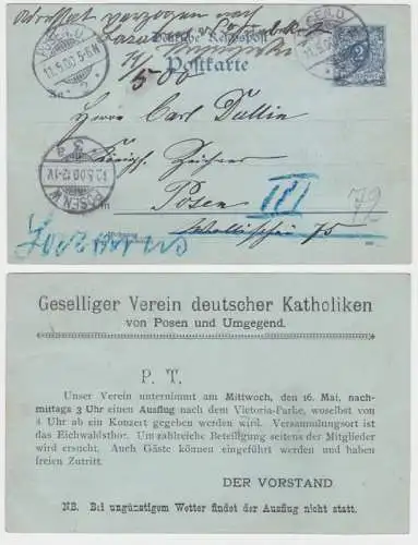 68503 DR Ganzsachen Postkarte P40 Zudruck Geselliger Verein dt. Katholiken Posen
