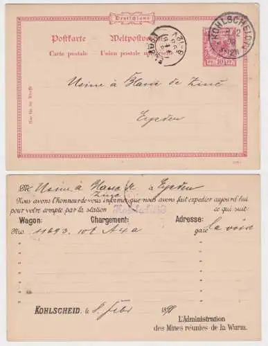 98872 Ganzsachen Postkarte P37 Zudruck vereinte Minenverwaltung Kohlscheid 1898