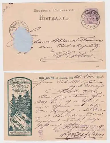 84798 DR Ganzsachen Postkarte P12 Zudruck Kiefer-Nadeln-Wasser Karlsruhe 1886