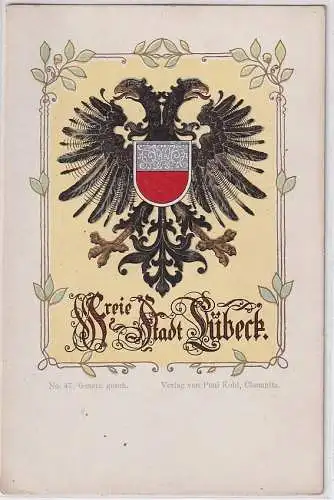 901428 Wappen Ak Lithographie Freie und Hansestadt Lübeck um 1900