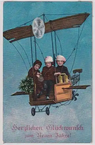 59590 Ak Herzlichen Glückwunsch zum Neuen Jahre! 3 Kinder im Flugzeug 1915