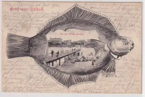34610 Flunder Rahmen  Ak Gruss aus Ahlbeck - Von der Brücke gesehen 1902