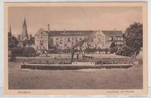 54474 Ak Konstanz Insel Hotel mit Münster davor Dampfer um 1930