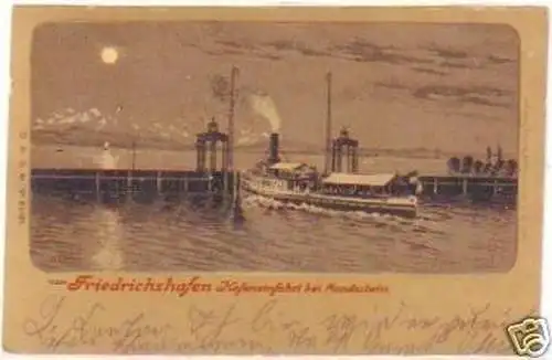 24823 Mondscheinkarte Friedrichshafen Hafeneinfahrt1905